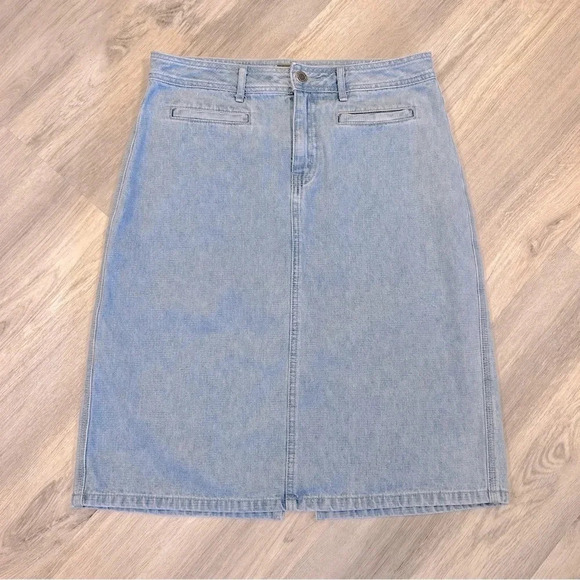 Caslon Light Wash 100% Cotton Denim Pocketed A-Line Midi Skirt / Women’s Size 4 - Picture 1 of 7